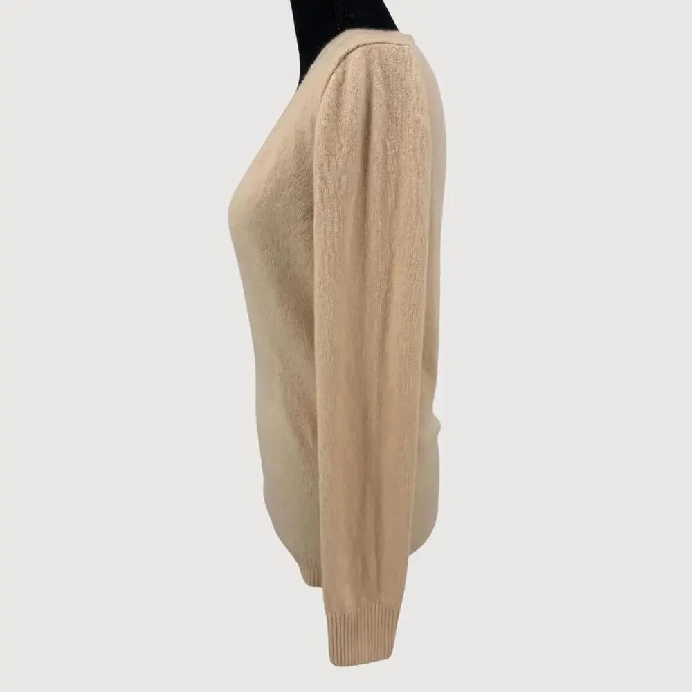 J.Crew Buonissima 100% Cashmere V-Neck Fitted Sweater Cream S